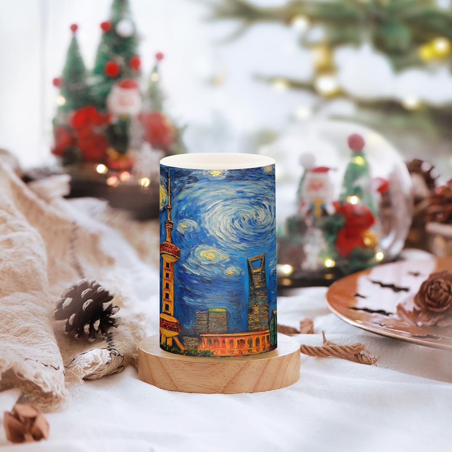 ALAZA Tower House City Flickering Flameless Candles Pillar Led Candles Battery Operated Candles with Remote and Timers Set of 2