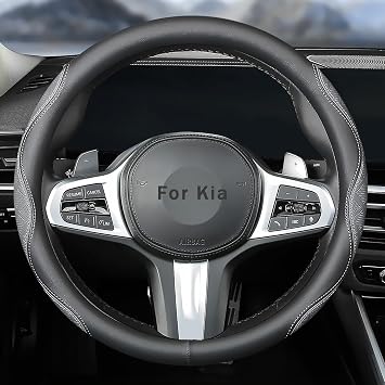 Custom Fit for Kia Steering Wheel Cover, Leather Double Sided Car Steering Wheel Covers, Anti-Slip Breathable, for Kia Accessories Gray,for Kia