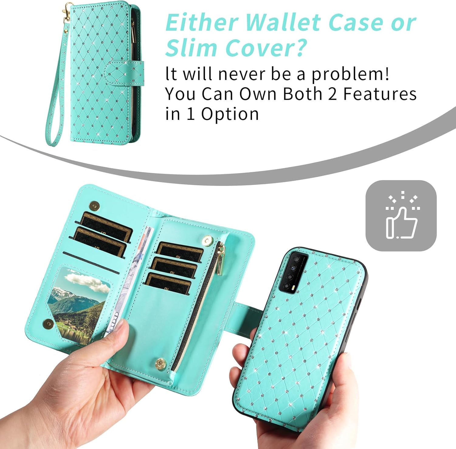 Asuwish Compatible with TCL Stylus 5G 2022 Wallet Case Zipper Cell and Tempered Glass Screen Protector Crossbody Strap Glitter Flip Card Holder Phone Cover for TLC Stylo G5 6.81 T779W Women Green