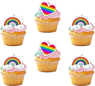 50 PCS Edible Hearts Cupcake Toppers Edible Wafar Paper Bridal Engagement Cake Toppers Valentine's Day Party Decorations Heart Love Theme Baby Shower Birthday Wedding Party Decoration Supplies Rainbow