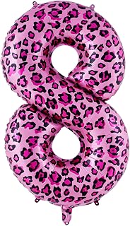 DazzJoy Verjaardagsdecoratie voor meisjes, luipaardpatroon, ballon voor 8e verjaardag meisjes, luipaardpatroon, 101,6 cm ballonnen met cijfers 8, luipaardfolieballon 8 meisjes, luipaard helium ballon