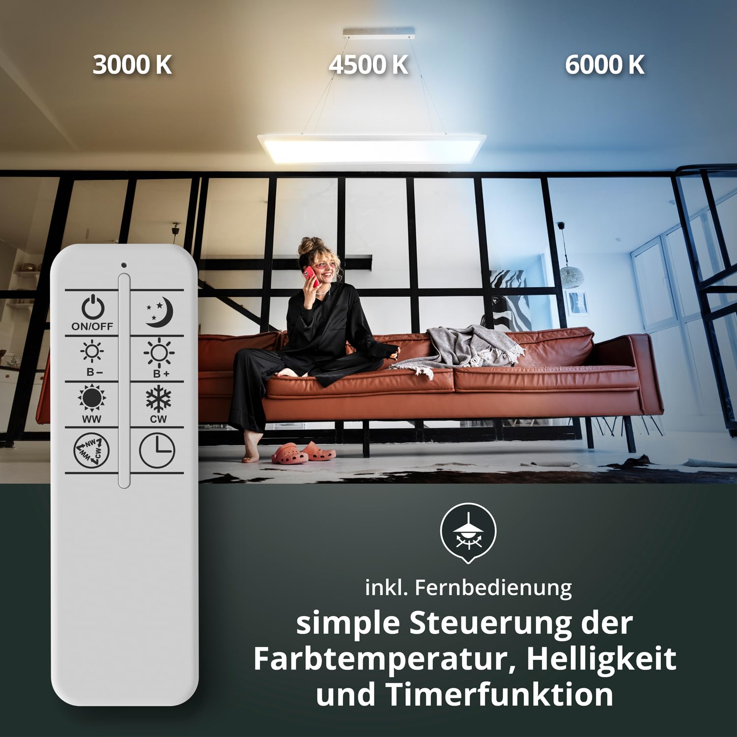 LED Universum Büro-Pendelleuchte OFFICE PANEL UP & DOWN 70/30, 120x20cm weiß, CCT 3000-6000K, 3500lm, dimmbar, mit Fernbedienung, blendfrei UGR<19, hoher CRI>90Ra, flimmerfrei