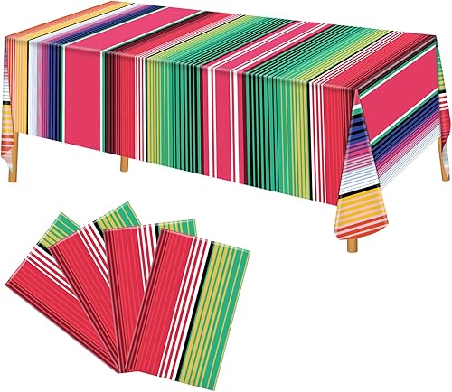 Hxezoc Paquete de 4 manteles desechables de plástico mexicano de serape, 54 x 108 pulgadas, fundas de mesa de fiesta a rayas mexicanas para bodas