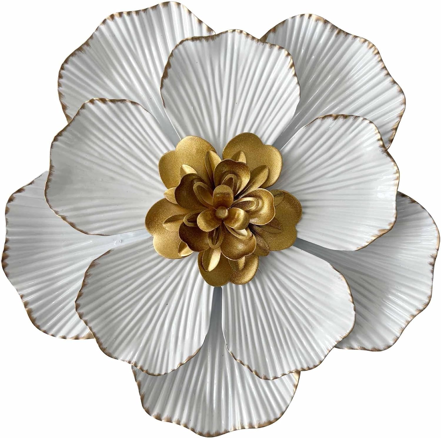 Blueprint Ivy 9" Metal Flower Wall Decor Rustic Farmhouse Wall Decoration Multi-Layered Floral Wall Hanging for Bedroom Living Room Bathroom Kitchen Outdoor Wall Art (White)