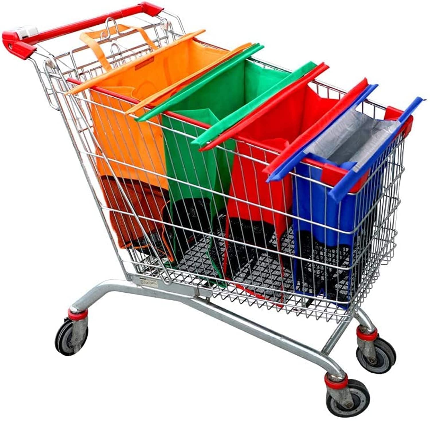 GGEROU Reusable Shopping Bag, Trolley Sorter Bags, 4 Pack Non-woven Grocery Bags for Supermarket Shopping Carts,Foldable & Detachable,Heavy Duty,Large Capacity,Suit for Grocery Cart (Insulation Bag)