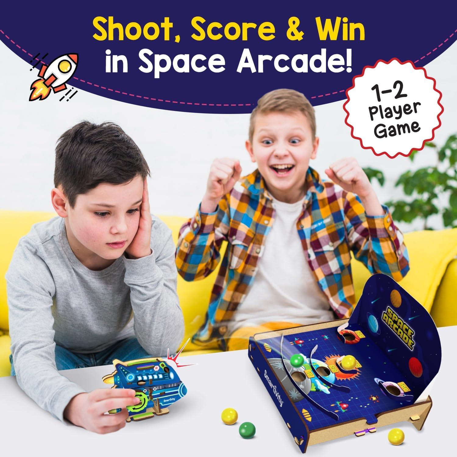 Smartivity Space Arcade Game for Kids 6+ Years I Fun 1-2 Player Shooting & Scoring Game I Birthday Gift for Boys & Girls 6,7,8,9,10,11,12,13,14 Years I Fun Screen-Free Activity for Kids