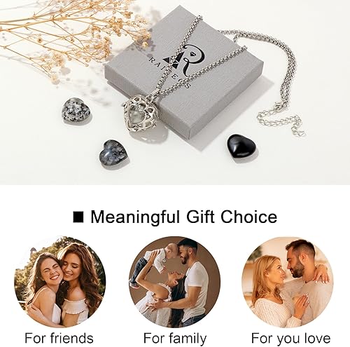 Miniatura 7 de Raicegs Juego de collar de cristal curativo, collares de piedras de corazón para mujer, jaula de cordón y medallones, colgante de cristal real y