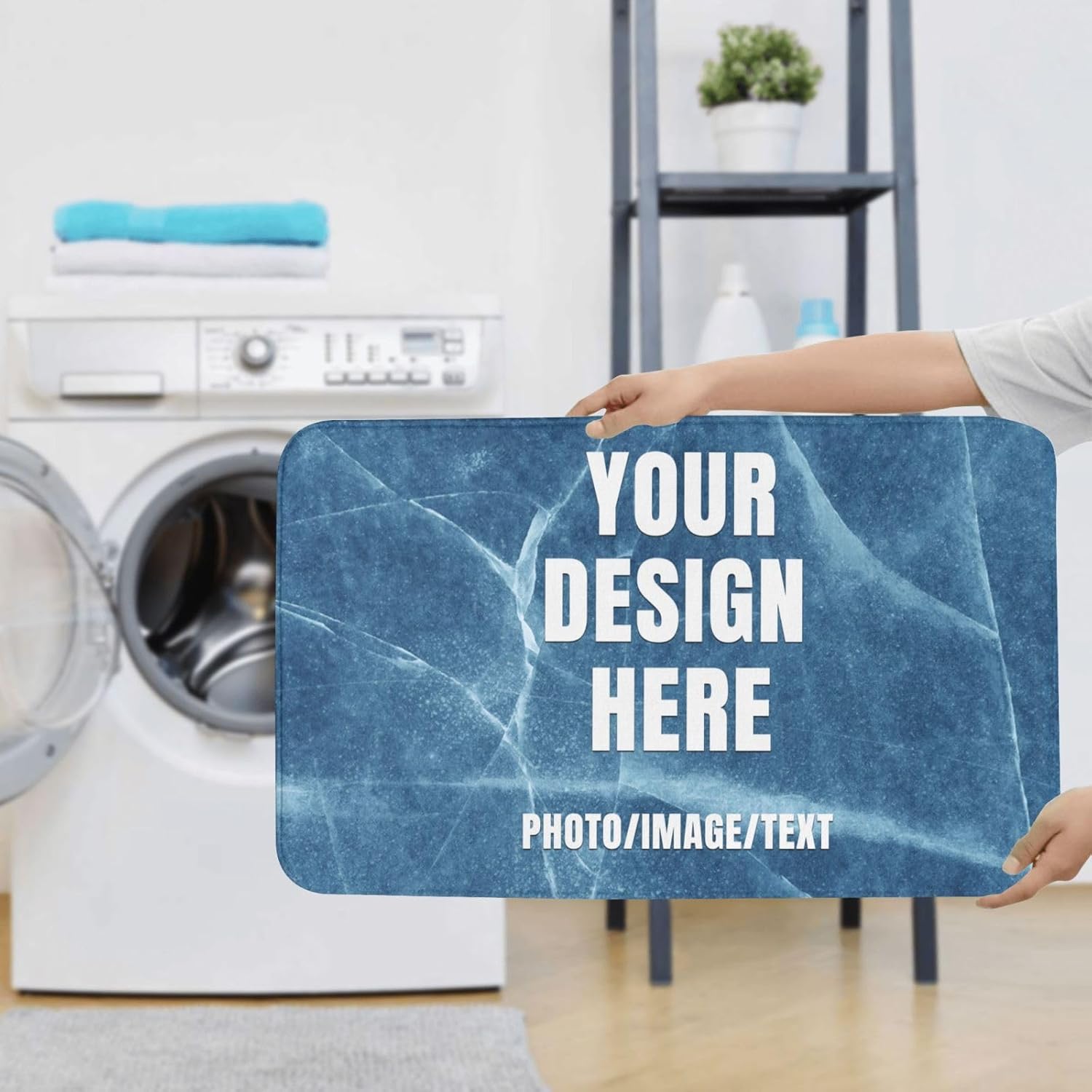 Custom 3 Pieces Bath Mat Set Personalized Non-Slip Bath Rugs/U Contour Rug/Toilet Lid Cover Customized Photo/Text Washable Bathroom Floor Mat Home Decor