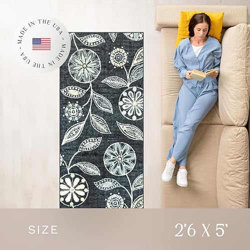 Miniatura 4 de Maples Rugs Reggie - Alfombra de pasillo floral, fabricada en Estados Unidos, lavable, antideslizante, alfombra de interior para cocina, pasillo y
