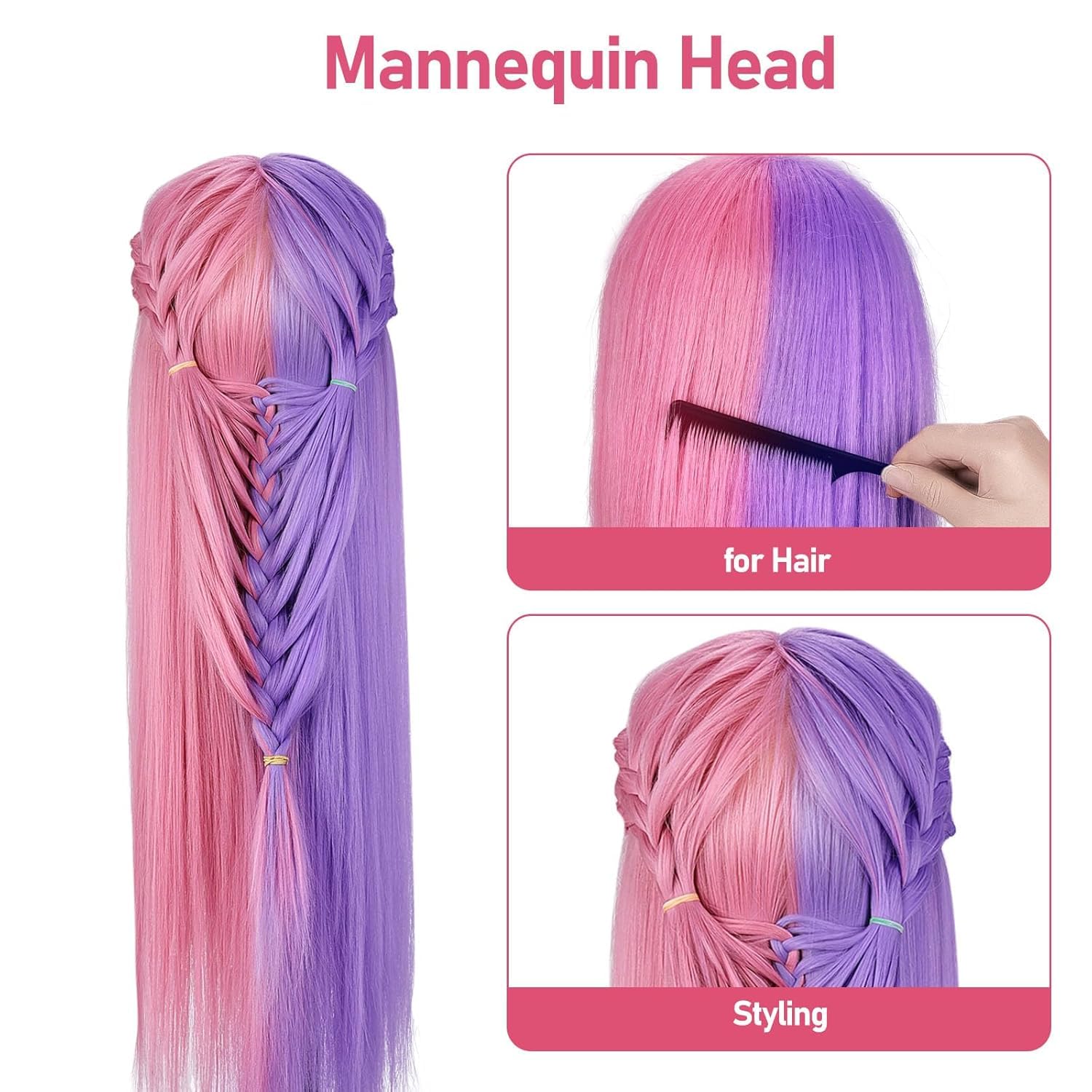 Testa Studio Manichini, TopDirect 66cm/26" Capelli Colorati Parrucchiere Cosmetologia Formazione Manichino Pratica Modello con Morsetto & DIY Accessori per Capelli