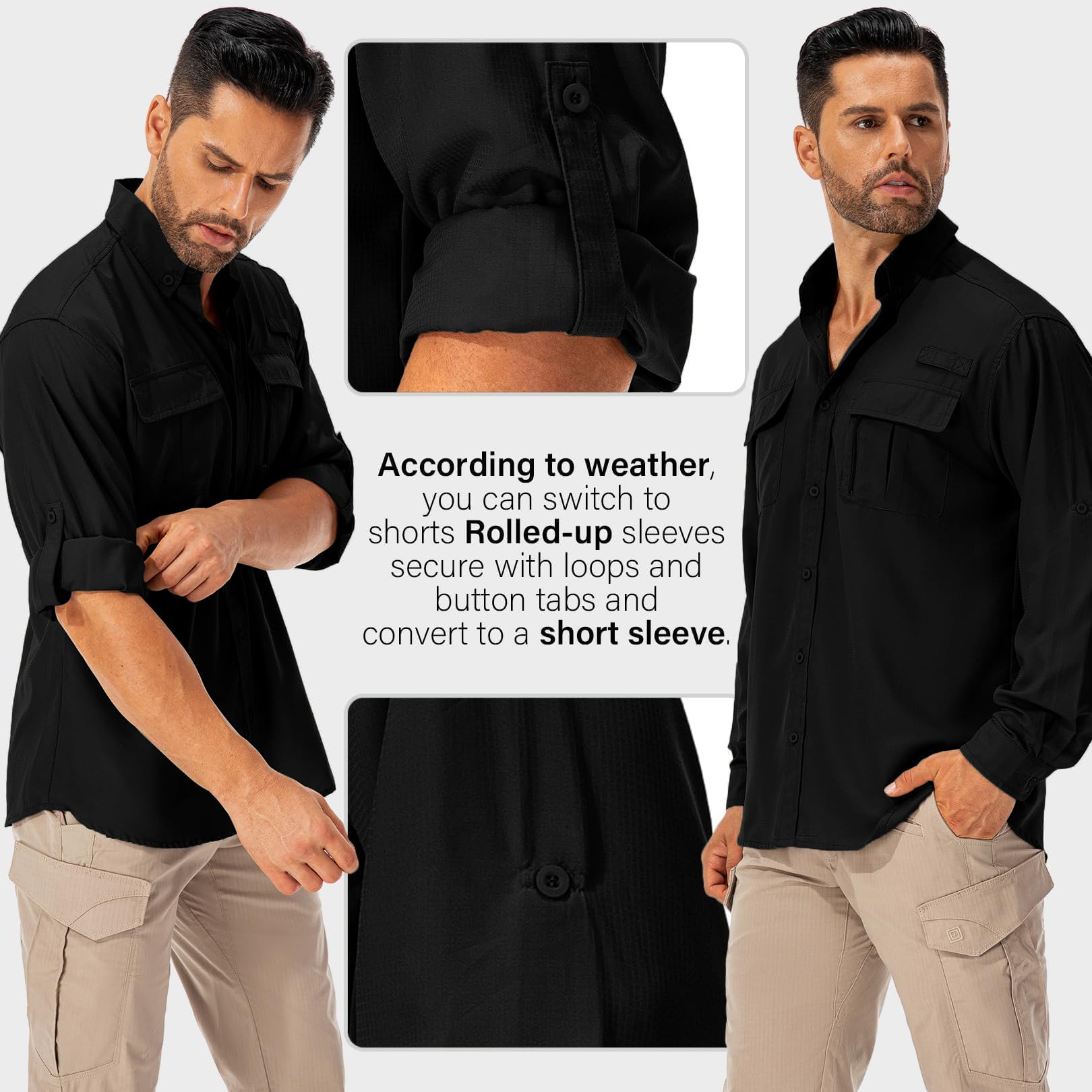 mosingle Camisa de senderismo de manga larga para hombre, protección solar UV, safari, pesca, al aire libre, camisa de secado rápido, ligera, para caminar y viajar