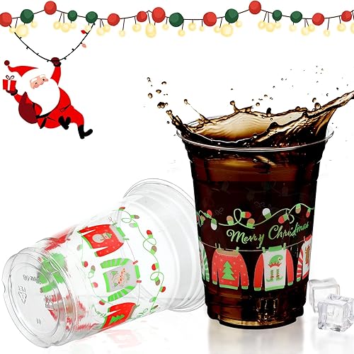 Meanplan 30 vasos de Navidad de 16 onzas desechables de plástico para suétercopos de nieve para decoración de fiestas de Navidad (suéter) disponible en Yaxa Peru