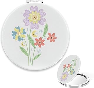 Small Compact Mirror, Cute Smiling Flowers Po...