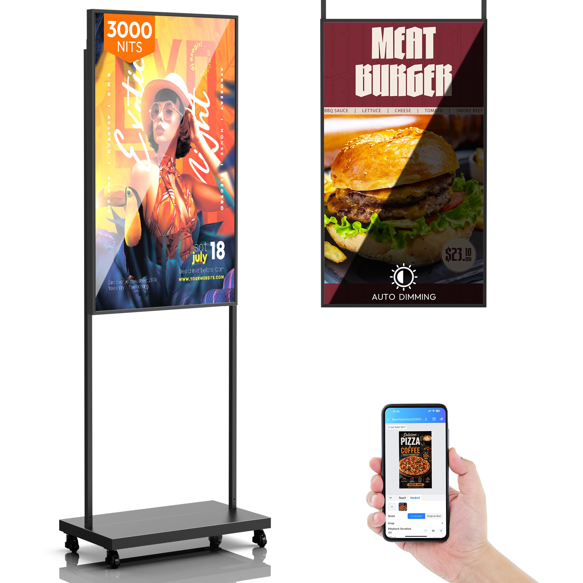 43" Totem Pubblicitario Digitale, Totem Digitale Display LCD FHD 3000 Nits con Luminosità Auto-Regolabile, WiFi/USB/HDMI, Display Schermo Monitor Pubblicitario per Vetrine Negozi e Retail