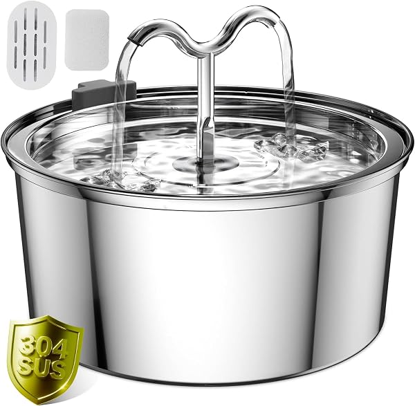DOOOB Cat Water Fountain, 3.2L/108OZ Stainless Steel Pet Water Dispenser Automatic Metal Dog Drinking Fountains Water Bo