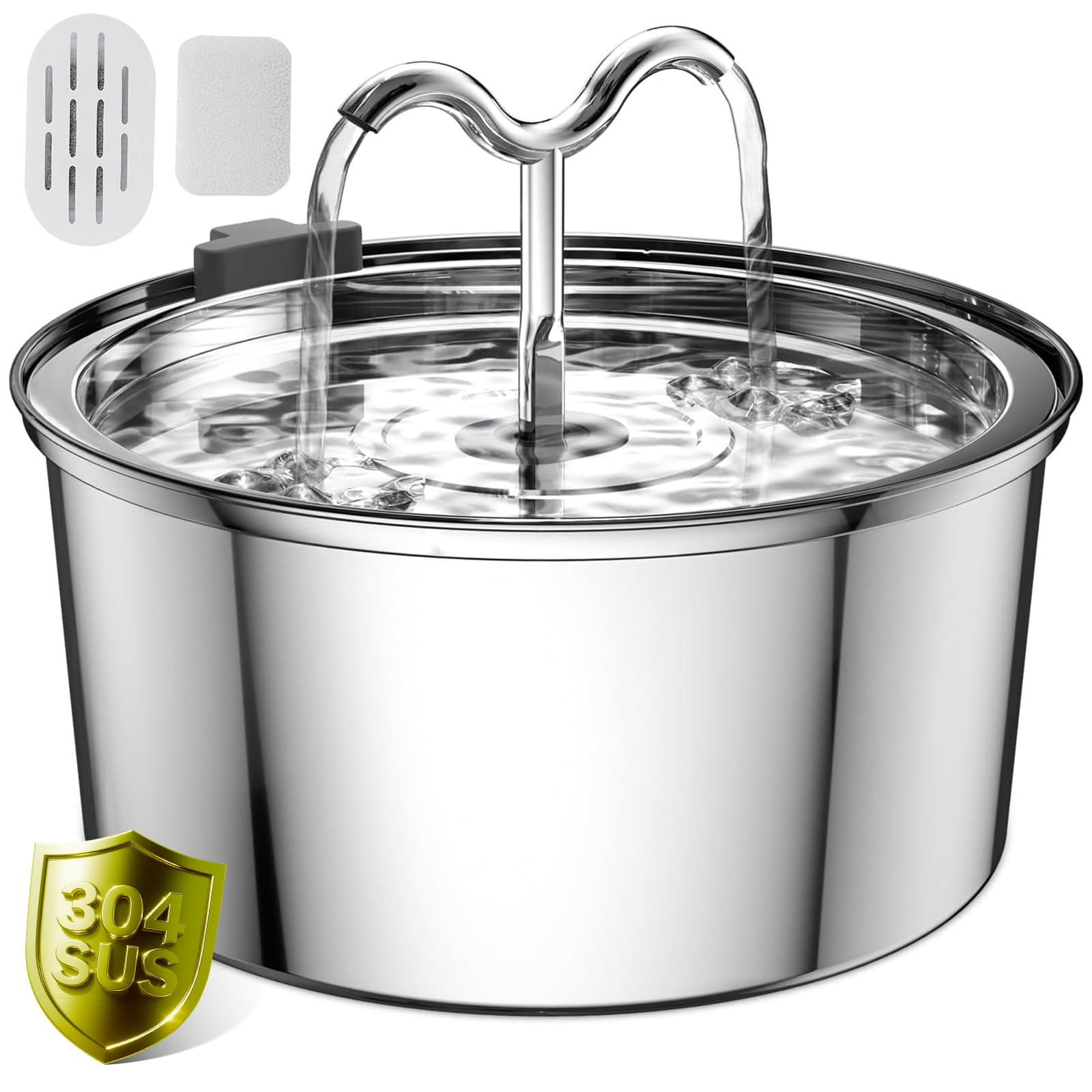 DOOOB Cat Water Fountain, 3.2L/108OZ Stainless Steel Pet Water Dispenser Automatic Metal Dog Drinking Fountains Water Bowl with Replacement Filters Ultra-Quiet Pump