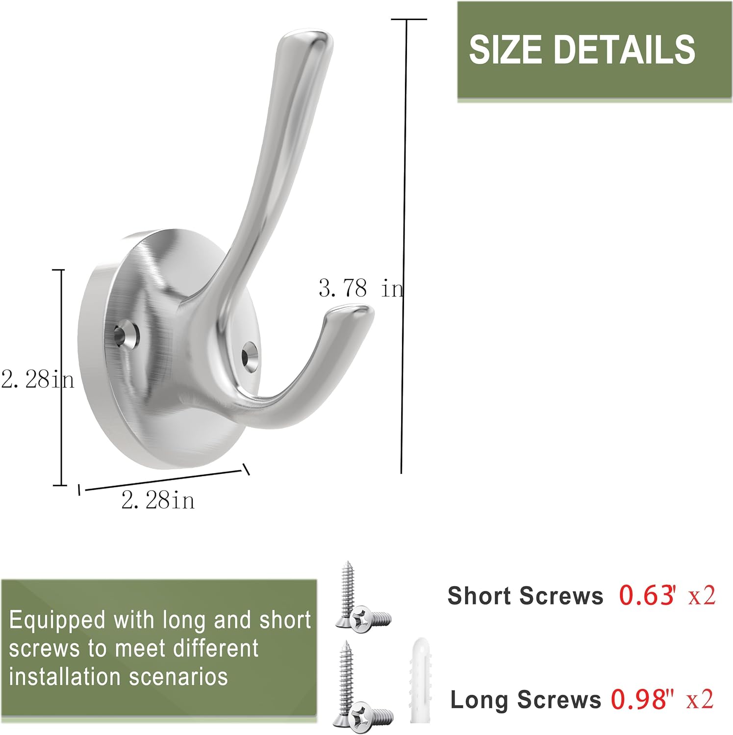 TOFIIGREM Brushed Nickel Robe Hooks Towel Hooks, 3 Pack Coat Hook Heavy Duty Mudroom Hook Double Bathrobe Hook Wall Mounted, Hat Hooks for Entryway Bathroom Kitchen Closet