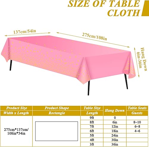 Miniatura 2 de Paquete de 4 manteles de plástico desechables para fiestas, mantel rosa y dorado para mesas rectangulares de 8 pies, cumpleaños, boda, graduación,