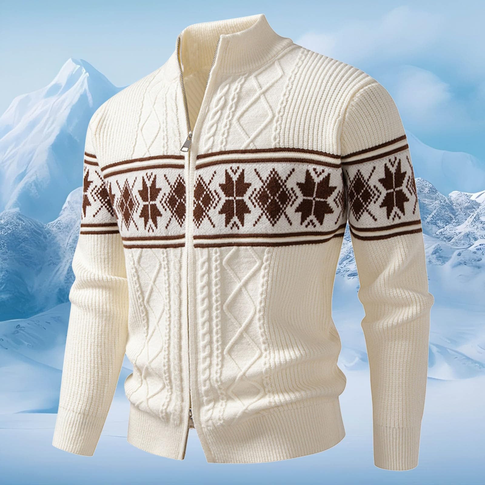 Generisch Maglione da uomo, slim fit, con chiusura lampo, giacca di lana calda, maglia grossa, maglione unisex islandese, modello islandese, giacca norvegese