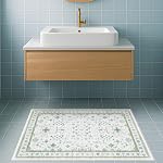 Washable Boho Bathroom Rug 2x3 - Small Throw Area Rugs for Powder Room, Laundry, Kitchen, Blue and Green Oushak Modern Eclectic Geometric Floral Pastel Decor, Low Pile Non-Slip Stain Resistant
