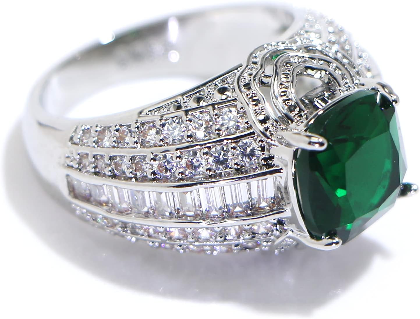 925 Sterling Silver Shiny Full Diamond Emerald Ring Cubic Zirconia Rings Gemstone Ring CZ Diamond Eternity Engagement Wedding Band Ring for Women (US Code 8) - Image 4