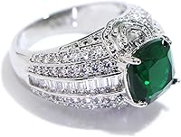Vista 3 de Anillo de plata de ley 925 brillante con diamantes de esmeralda, circonita cúbica, anillo de piedras preciosas, anillo de compromiso de eternidad