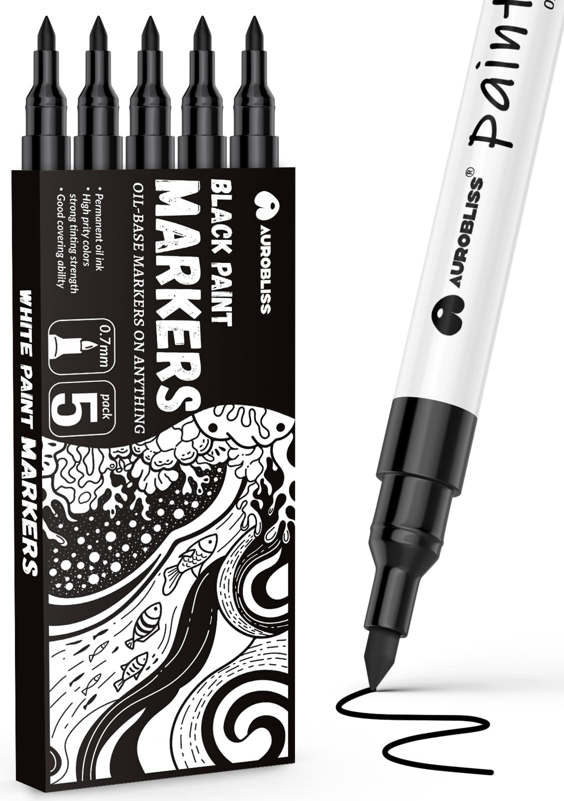 Aurobliss Black Paint Pens Fine Permanent Marker Pens for Metal, Fabric, Glass, Wood, Rocks, Laundry Oil Based Waterproof Pen