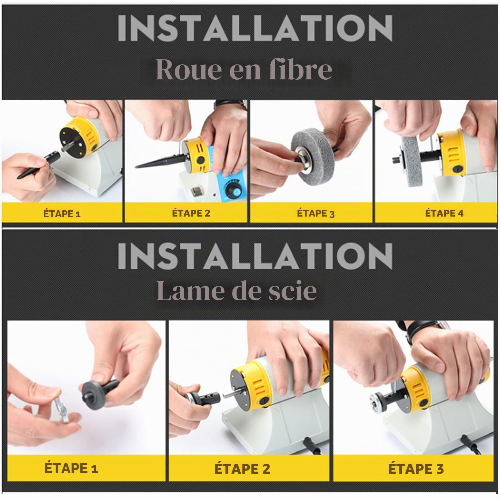 Polisseuses électriques, Machines de polissage, polisseuse de banc 350 W, mini bijoux polissage de roches polissage, kits d'outils de bureau, vitesse variable 0 ~ 10000 tr/min, bricolage Rock Gem Jade