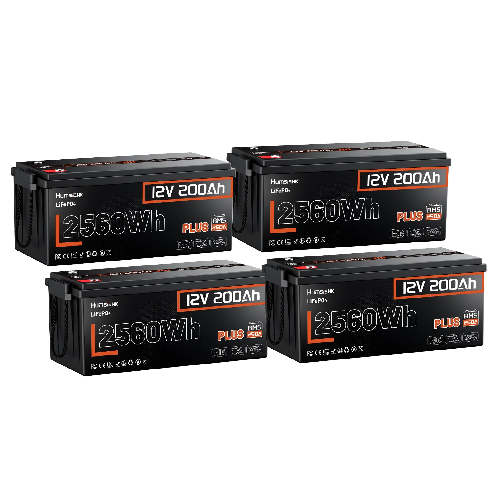 HumsiENK 4 Pack 12V 200Ah LiFePO4 Battery