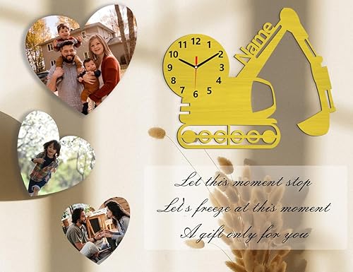 Miniatura 4 de Reloj de pared de madera con excavadora personalizada para decoración de habitación de niños, nombre de niño personalizado, para hijo, hija,