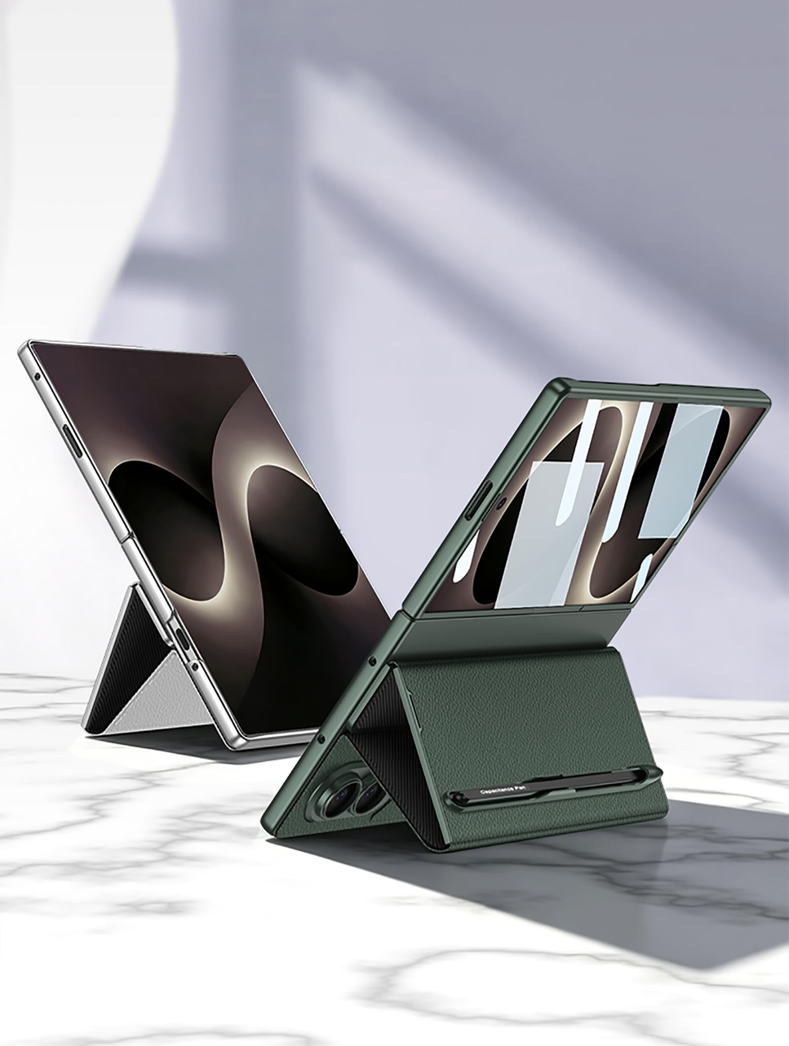 Etui z klapką do Samsung Galaxy Z Fold8 5G Smukłe skórzane etui na telefon, srebrne