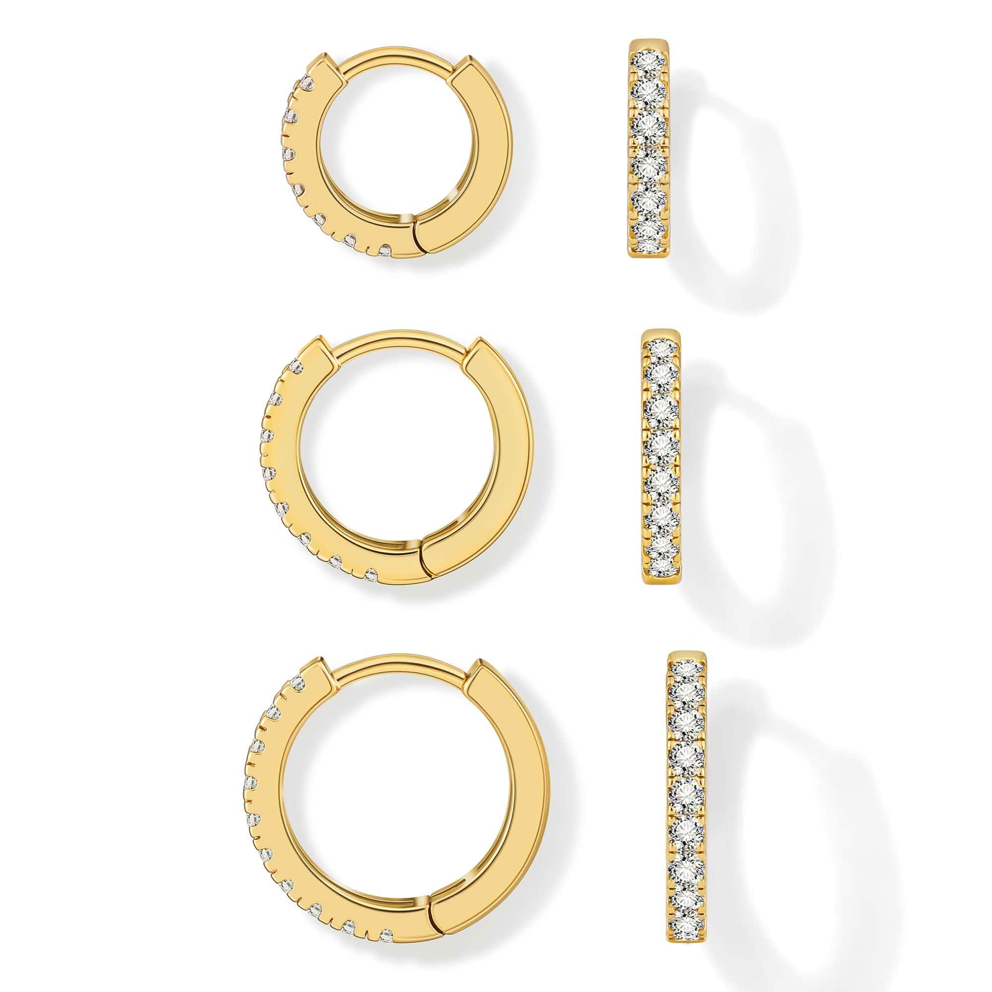micuco 3 Pairs Small Hoop Earrings Tiny Cartilage Earrings for Women Men Cubic Zirconia Earrings Huggie Hoop Ear Piercing Earrings for 8mm 10mm 12mm