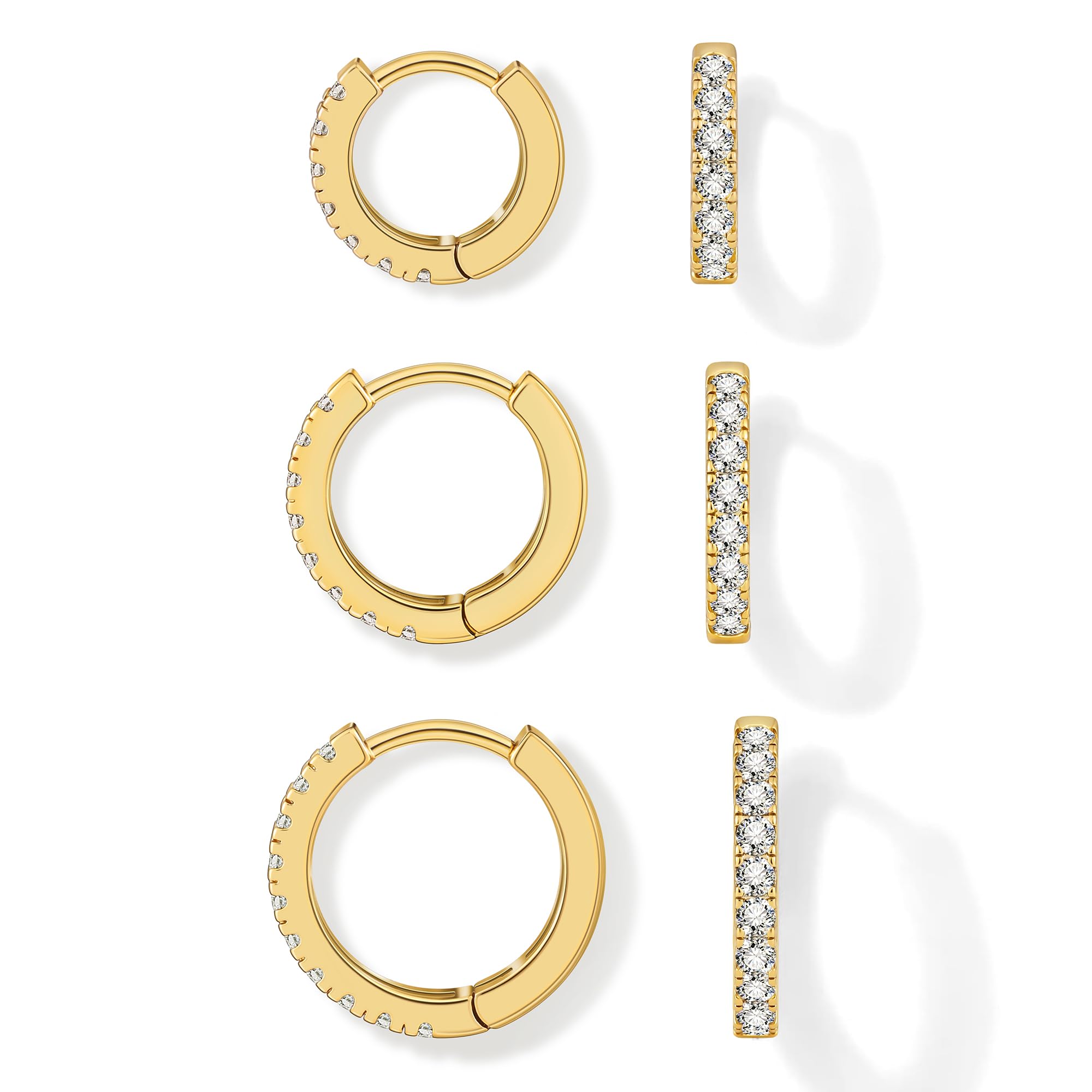 3 Pairs Small Hoop Earrings Tiny Cartilage Earrings for Women Cubic Zirconia Earrings Huggie Hoop Ear Piercing Earrings for Men 8mm 10mm 12mm