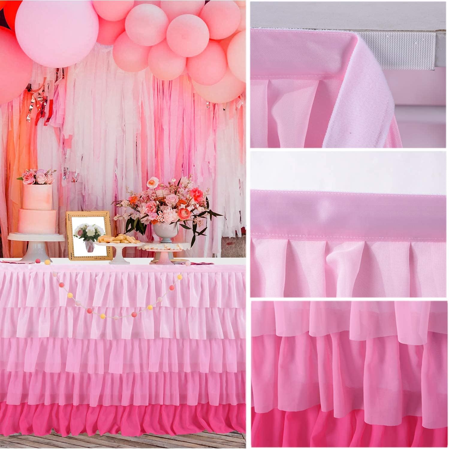 Pink Tablecloth Tutu Table Skirt for Rectangle Tables 6ft Birthday Baby Shower Parties Wedding Girl Pricess Party Decorations