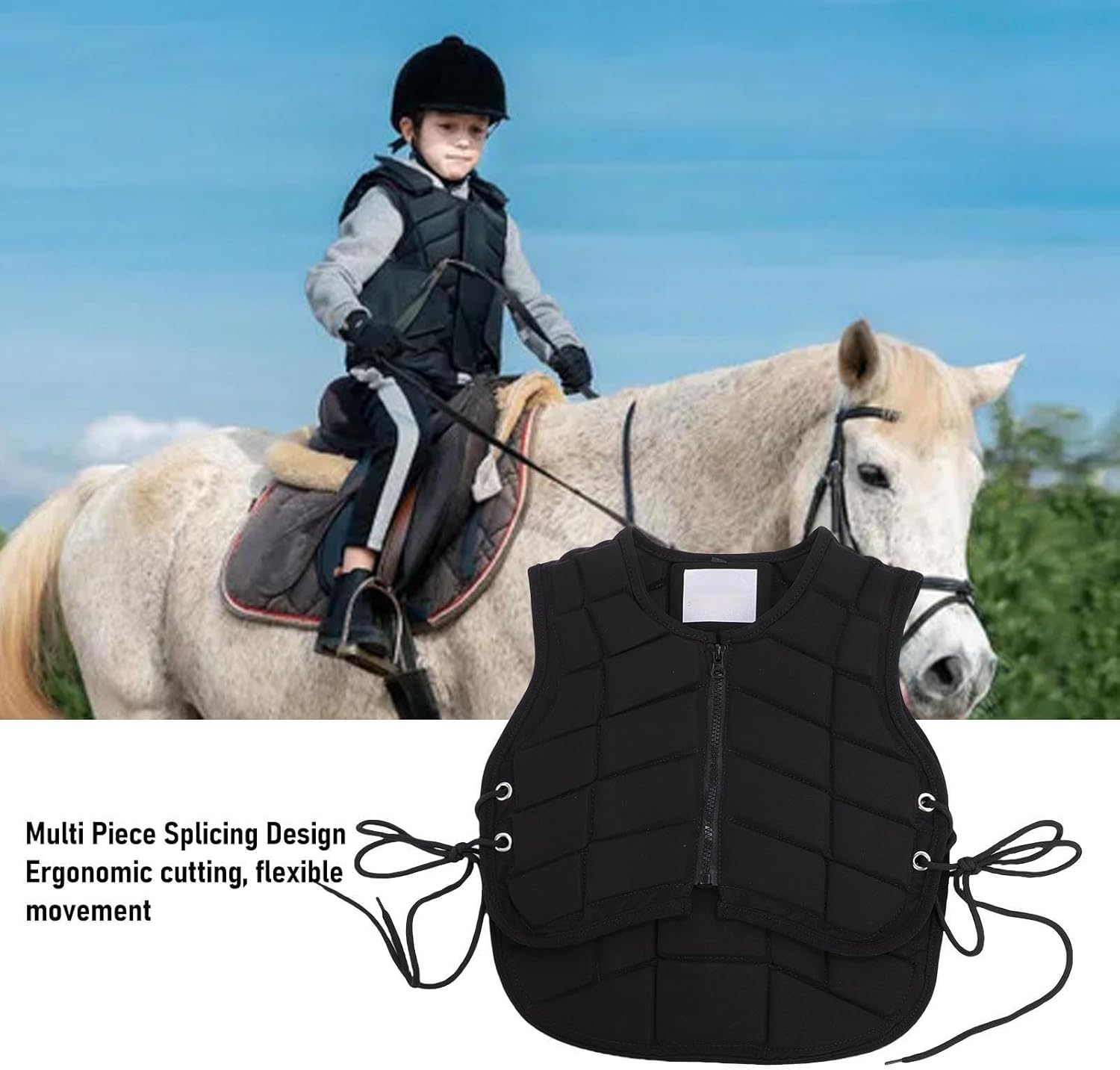 AUNMAS Kids Equestrian Vest Horse Riding Protective Gear Front Zipper Closure Adjustable Side Strings with Extended Padding for Comfort Safety