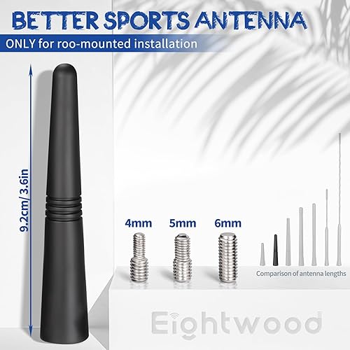 Miniatura 2 de Eightwood Antena corta para automóvil de 3.6 pulgadas, montaje en techo universal para vehículo, antena de radio AM FM, repuesto de mástil, antenas
