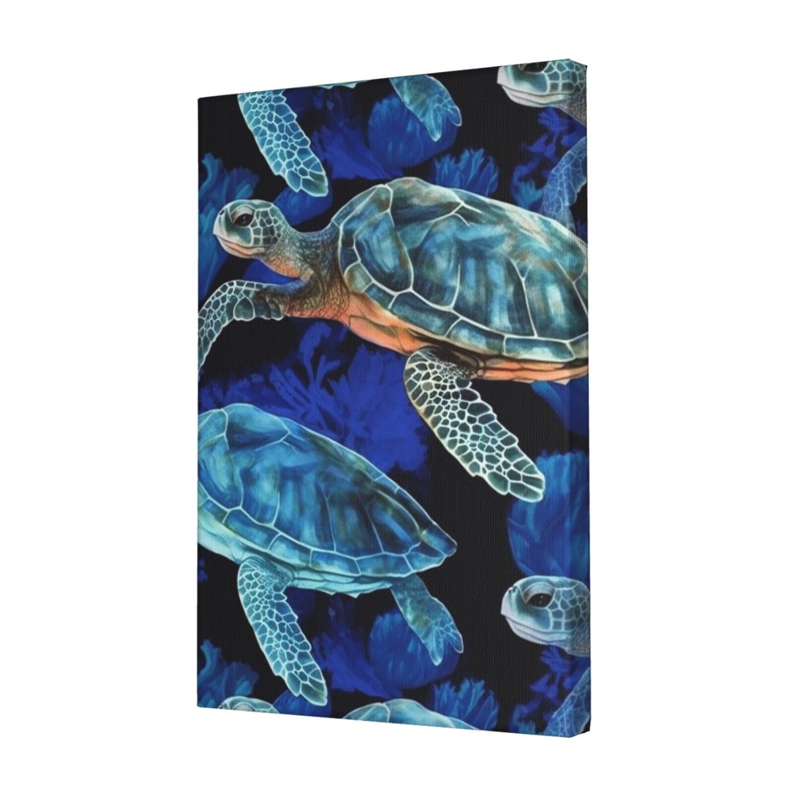 KLOPH Blue sea turtle in ocean Canvas Wall Art for Living Room 12"x18" Modern Artwork Painting for Bathroom Hanging Canvas Prints Aesthetic Wallart for Bedroom Kitchen Office Wall Decor
