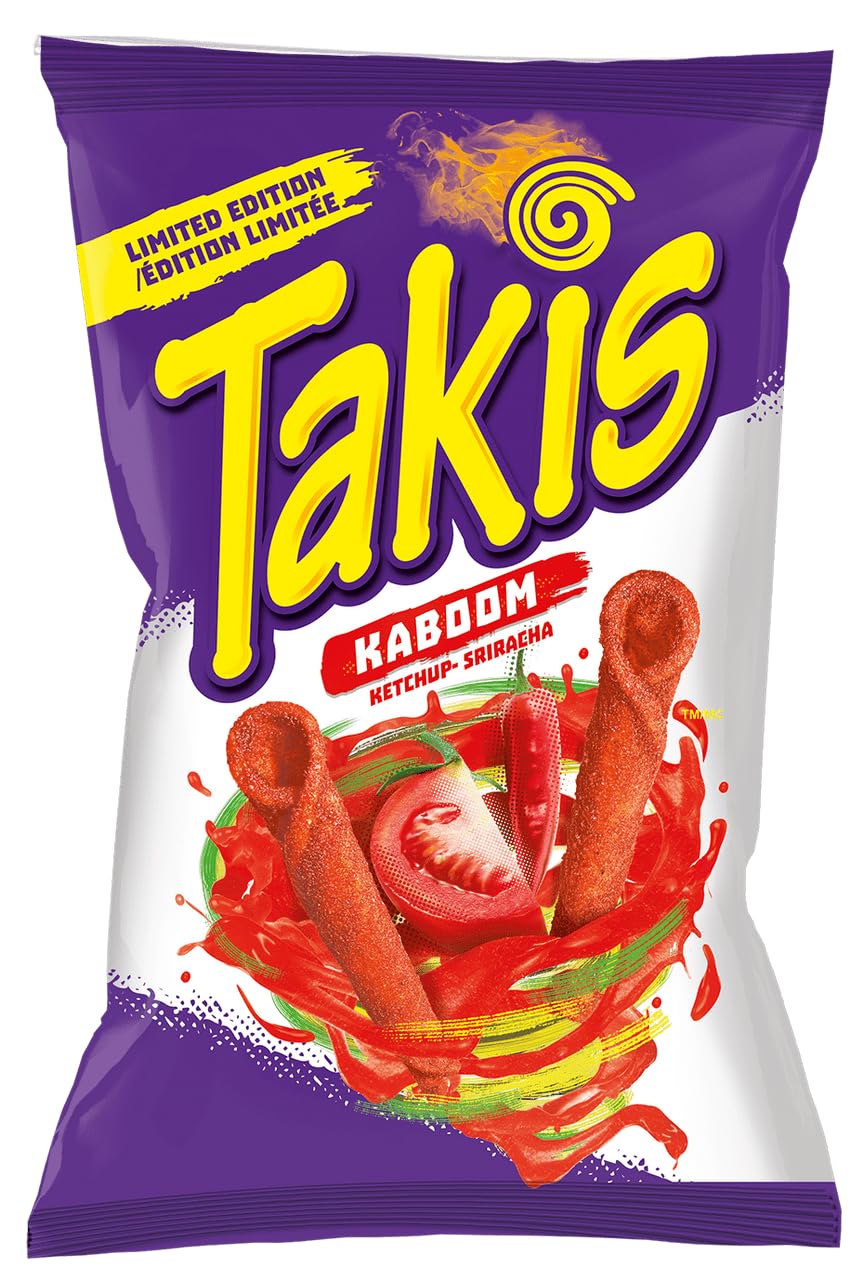 Takis Rolled Tortilla Chips, Kaboom Ketchup Sriracha Flavor, 280g9.9 oz. Imported from Canada