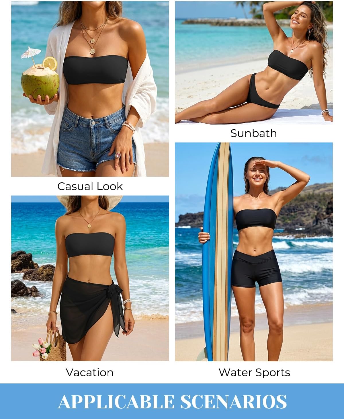 Aqua Eve Women Strapless Bikini Top Only Bandeau Swim Top Tube Top Swimsuit