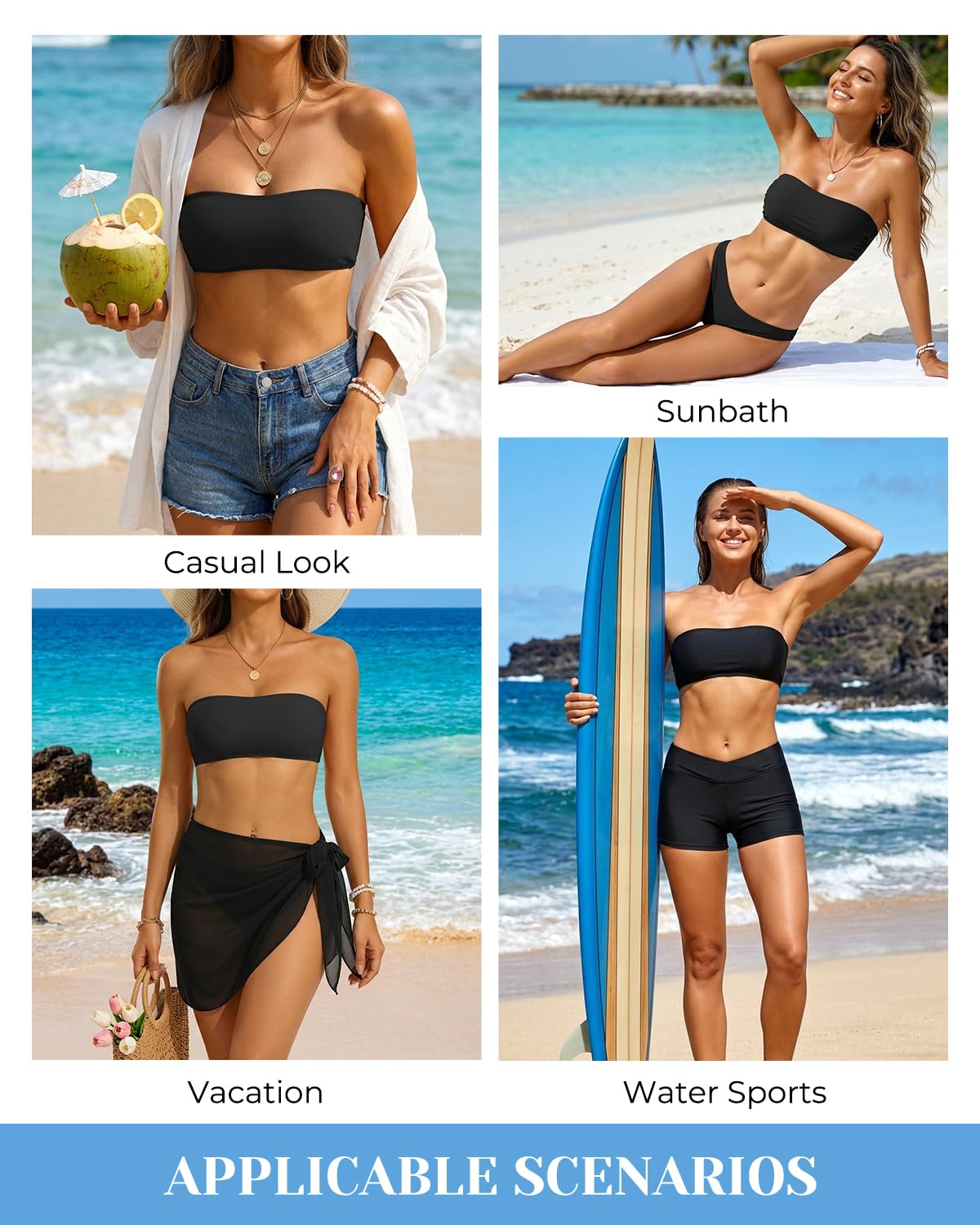 Aqua Eve Trägerloses Bikinioberteil für Damen, Bandeau-Badeoberteil, Tube-Top, Badeanzug-Oberteil