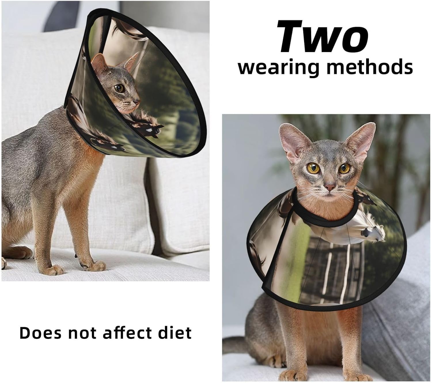 Three Running Horses Print Cat Cone Collar, Adjustable Elizabethan Collar, Soft Dog Recovery Collars, for Small Large Cats