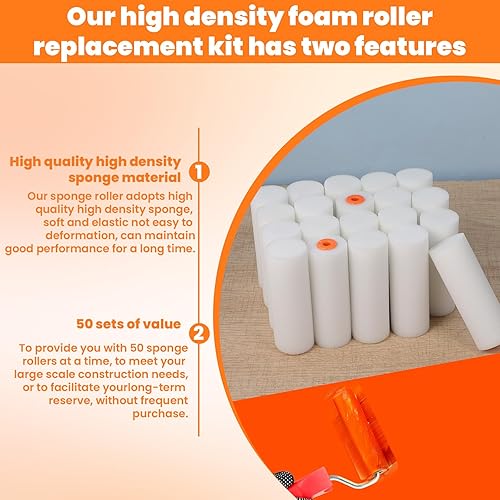 Miniatura 6 de Paquete de 50 rodillos de pintura de espuma pequeños de 4 pulgadas, mini cubiertas de rodillos de pintura, rodillo de espuma de alta densidad,