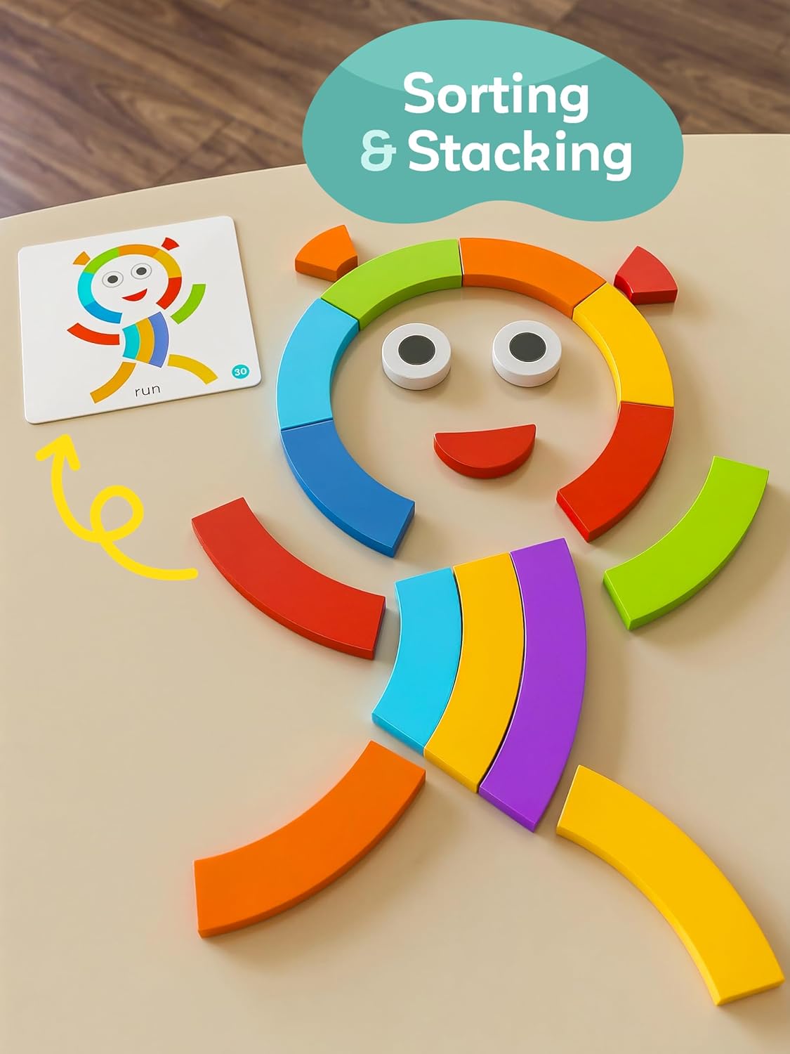 Preschool learning activities Montessori toys – rainbow wooden pattern blocks tangrams color sorting stacking educational games for kids fine motor skills baby girls and boys for 3 4 5 years old (XL)