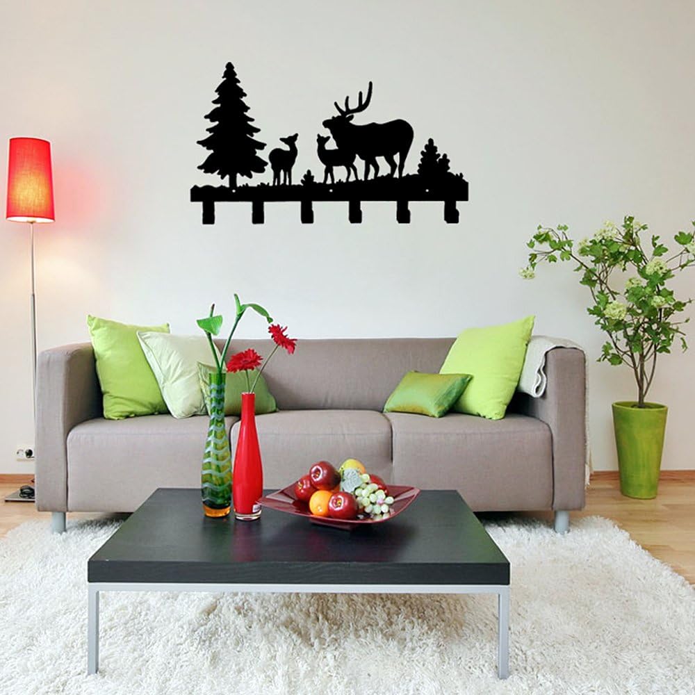 So Young Home Storage Hooks Iron Decorative Wall Keys Hanging Mount 6 Hooks Rack with 3 Holes for Coat Umbrella (deer)
