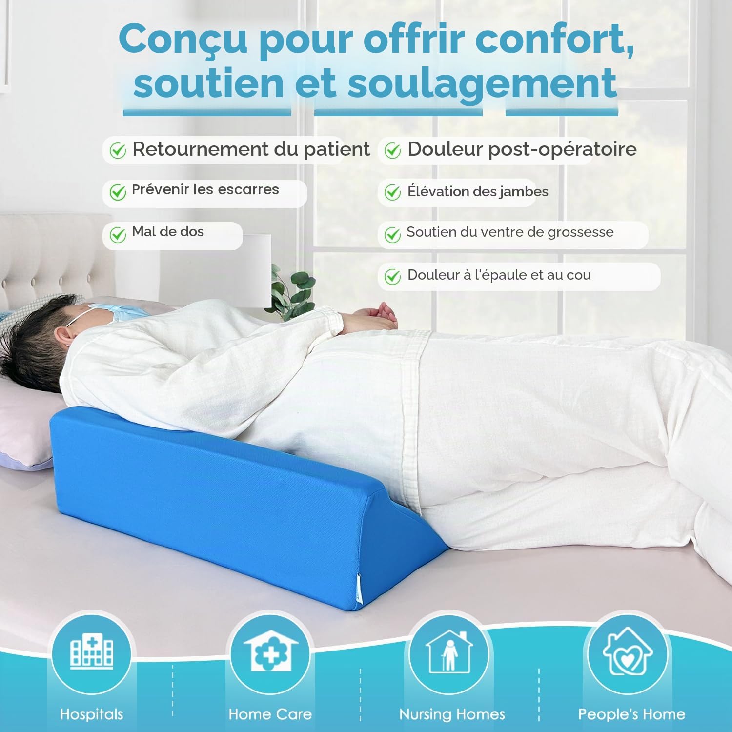 Oreiller compensé en mousse pour après une chirurgie - Oreiller incliné pour le sommeil - Positionneur du corps - Oreiller de grossesse à 30 degrés de pression - Ulcère de douleurs dorsales (bleu)