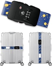 Veki Adjustable Luggage Straps, Travel Suitcase Strap with TSA Password, Suitcase Belt with Name Tag, Personalized ID Strap for Luggage, Bags (Blue)