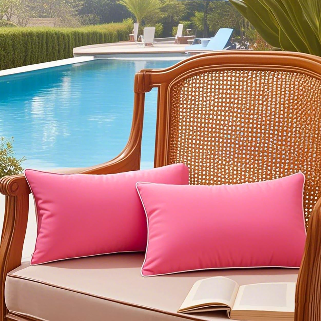JOJOGOGO 12x20 Hot Pink Outdoor Lumbar Pillows Waterproof Set of 2, Cute Pink Room Decor Couch Lumbar Pillow Covers, 12 x 20 Patio Furniture Pillows Outdoor Waterproof & Sunproof (No Pillow Inserts)