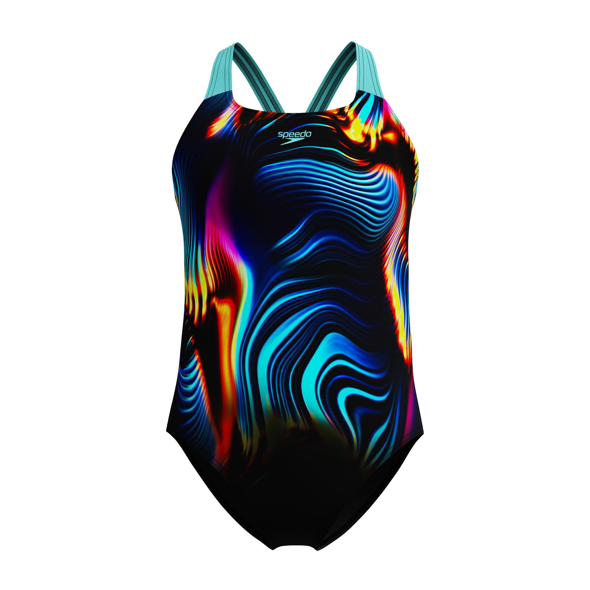 Speedo Girls Arctic Glass Digital Placement Powerback Swimsuit Swimming Costume Size 11-12 Years