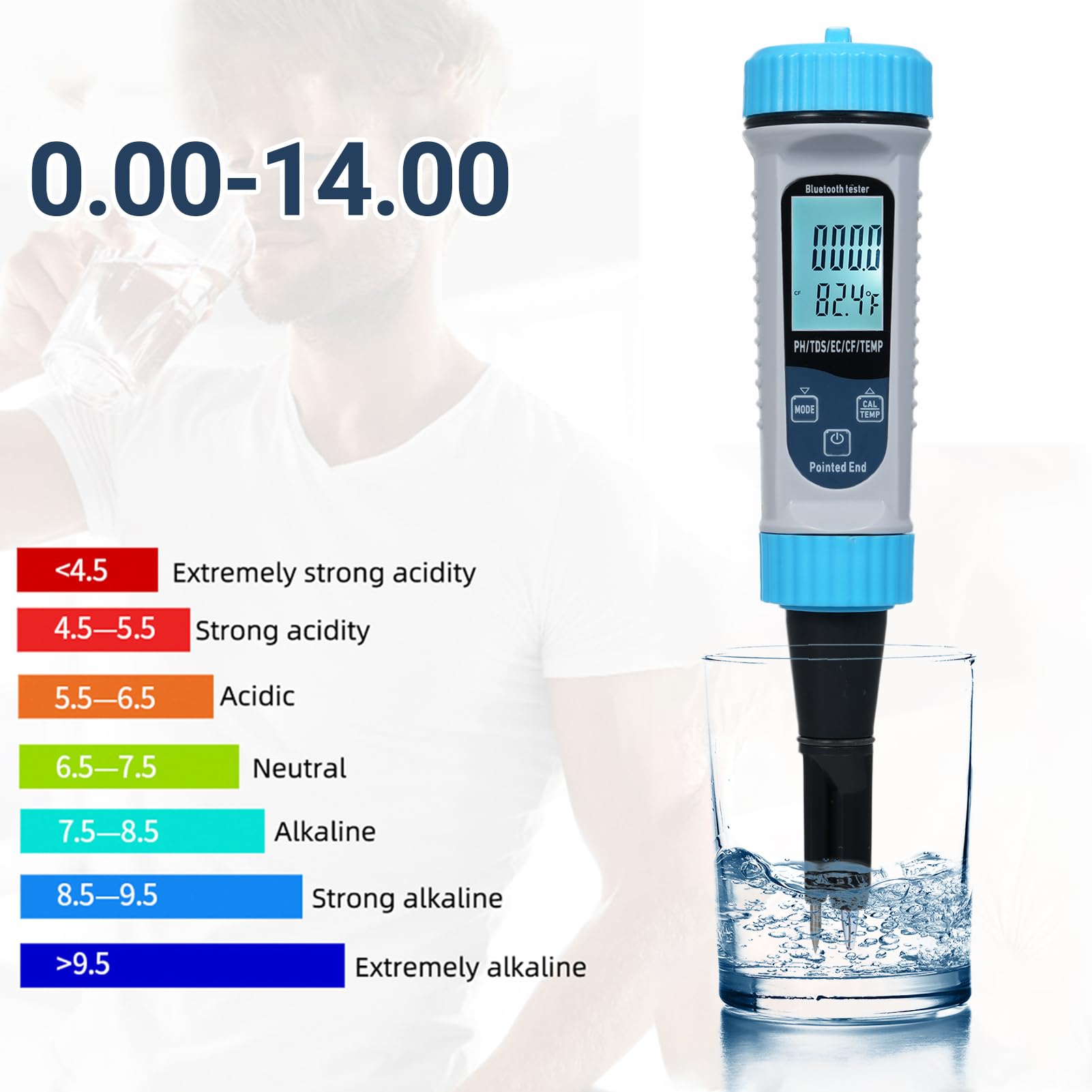 pHmetro 5 in 1 con misurazione ad alta precisione BT di pH/TDS/EC/CF/Temp Kit per test dell'acqua per acqua potabile domestica, acquario di laboratorio di coltura e altro ancora