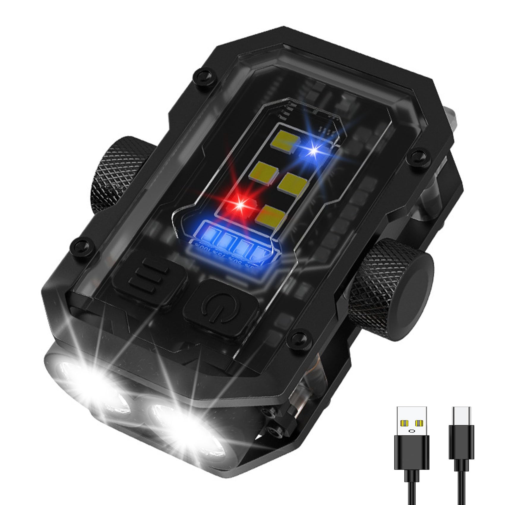 Siuyiu EDC Torch, 300 Lumens Mini Torch Pocket Keyring, 8 Modes Rechargeable LED Torches, Waterproof Flashlight, Tail Magnet, Rotating Decompression, for Emergency & Outdoor Activity Lighting